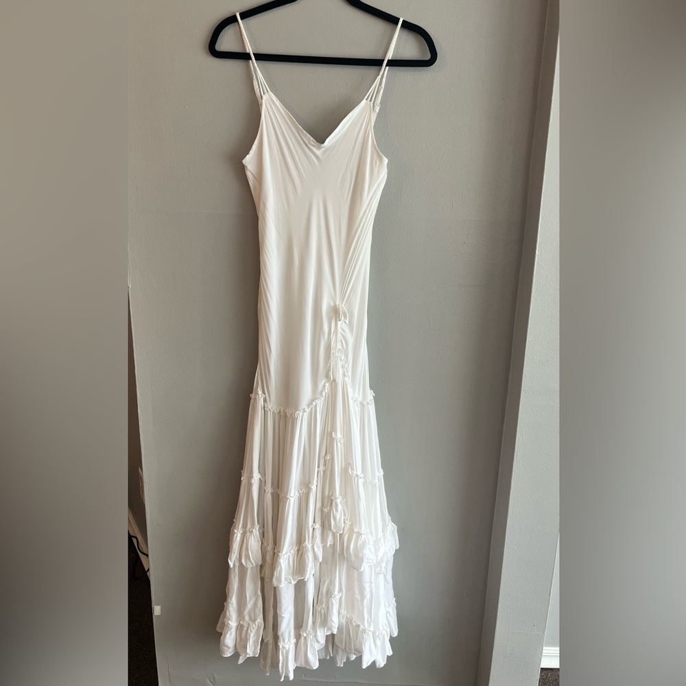 Free People White Tracks of My Tiers Maxi Dress